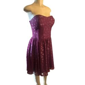 Women 10 Guess Los Angeles Polka Dot Metallic Strapless Party Dress Purple